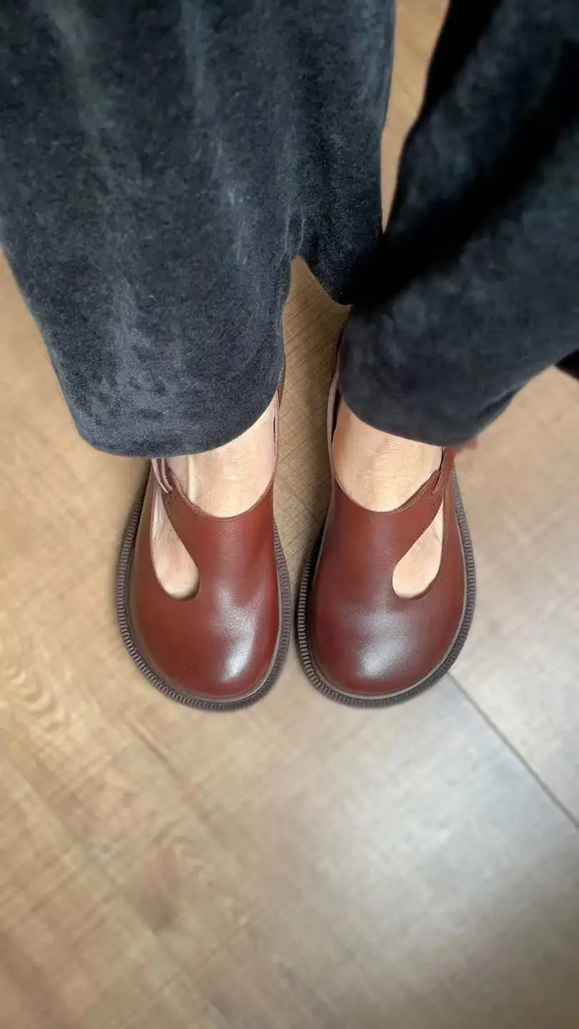 Careaymade-Genuine Leather Big Shoes Retro National Round Head Women's Shoes Original Leather Breathable Handmade Single Shoes
