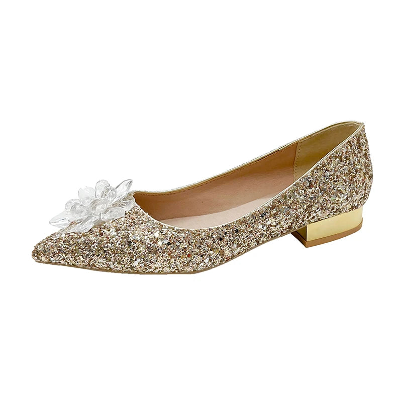 Glass Slipper Luxury Women's Wedding Shoes Fashion Bling Low Heels for Woman Exquisite Casual Shoes Designer Shoes Zapatos Mujer