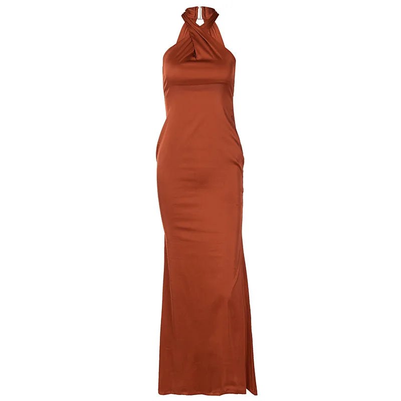 Women's Vestidos De Fiesta Elegantes Vestidos  Elegant Halter Neck Twist Front Maxi Dress  Slim Fit Evening Party Gown