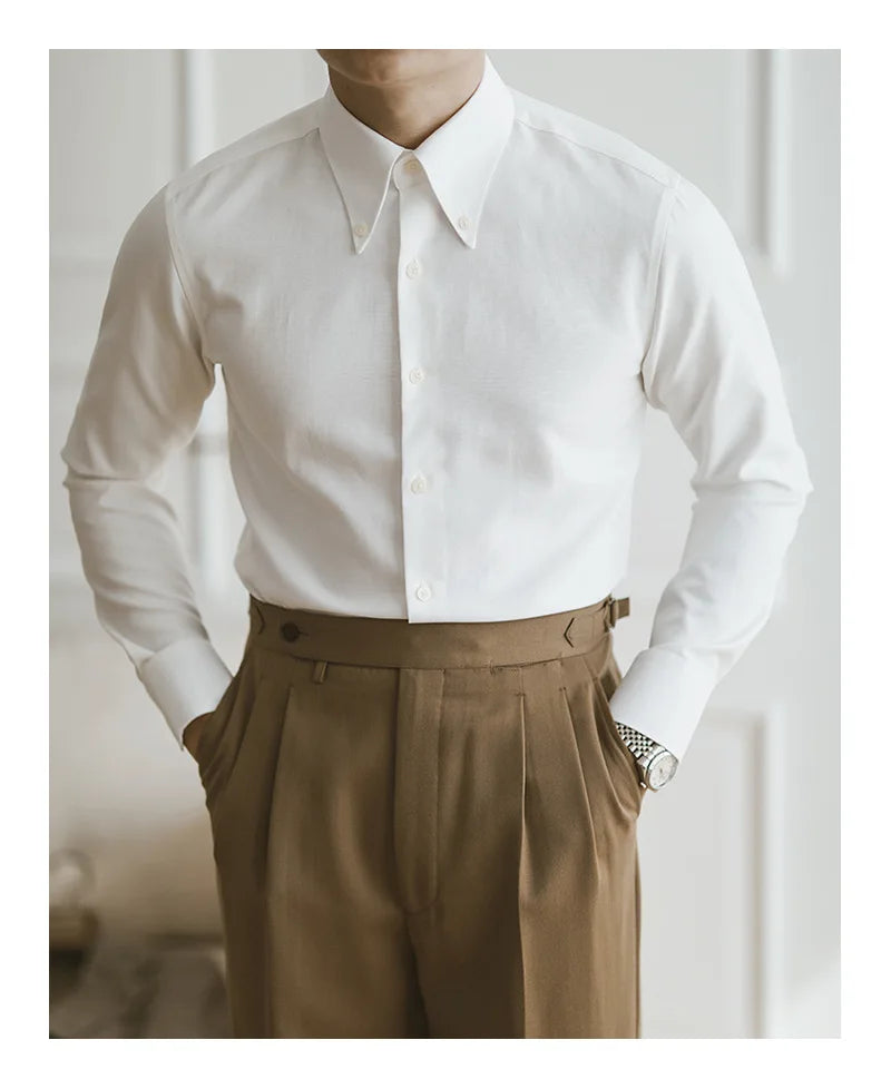 Oxford Shirt Men Long-sleeved Business Dress Large Neck Shirt