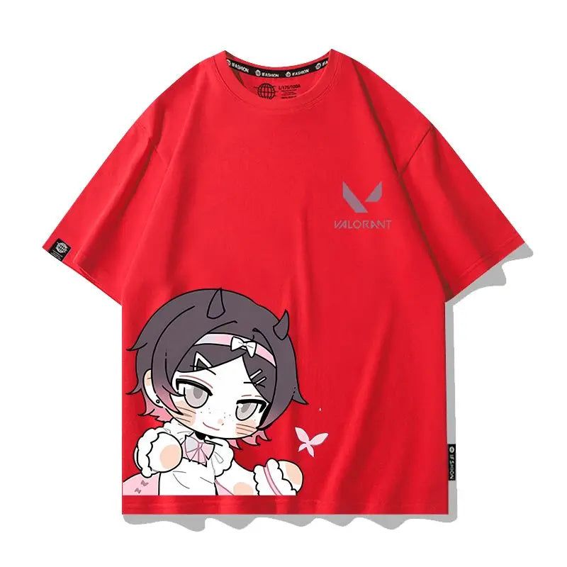 VALORANT Anime Jett Omen Clove Peripheral Short Sleeve T-Shirt Funny Women's Men Versatile Women Clothing Christmas Gift