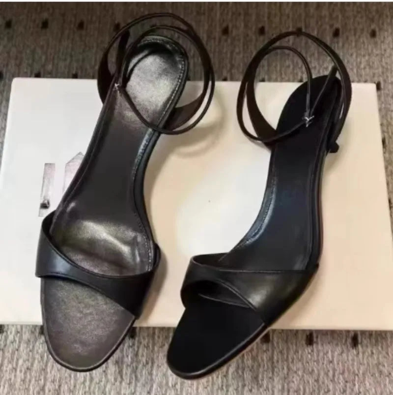 Fashion Kitten Heel Design Brand Sandals Women Summer Sexy Open Toe Ankle Buckle High Heel Sandals Elegant Commuter Office Shoes