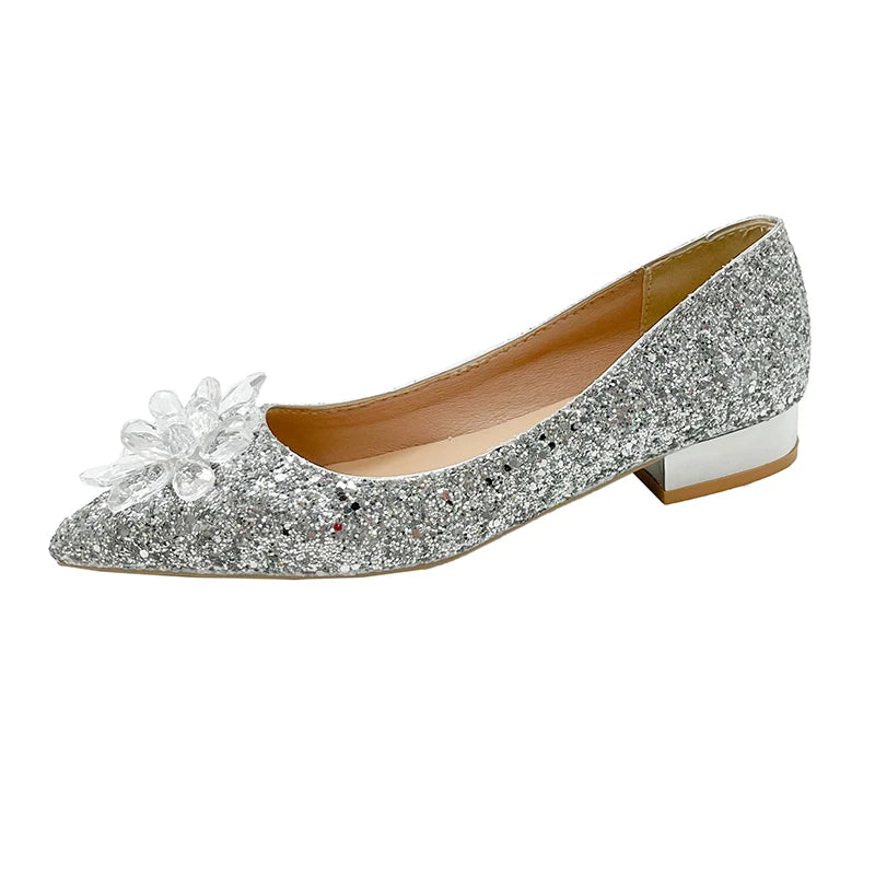 Glass Slipper Luxury Women's Wedding Shoes Fashion Bling Low Heels for Woman Exquisite Casual Shoes Designer Shoes Zapatos Mujer