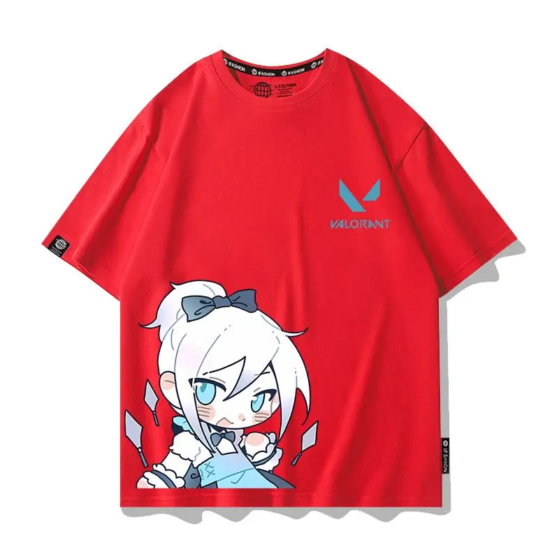 VALORANT Anime Jett Omen Clove Peripheral Short Sleeve T-Shirt Funny Women's Men Versatile Women Clothing Christmas Gift