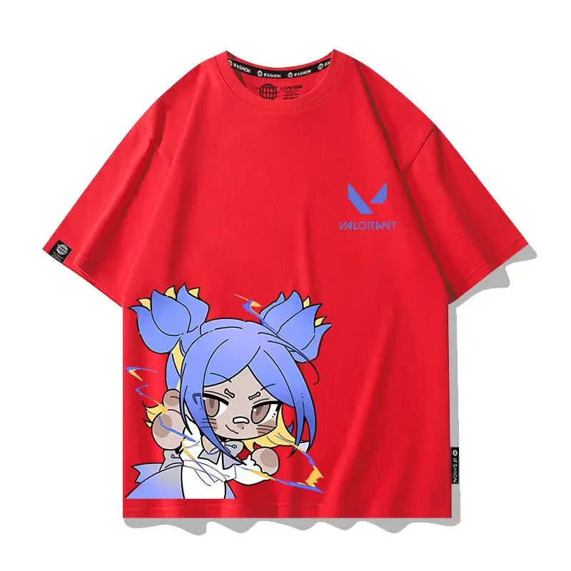 VALORANT Anime Jett Omen Clove Peripheral Short Sleeve T-Shirt Funny Women's Men Versatile Women Clothing Christmas Gift