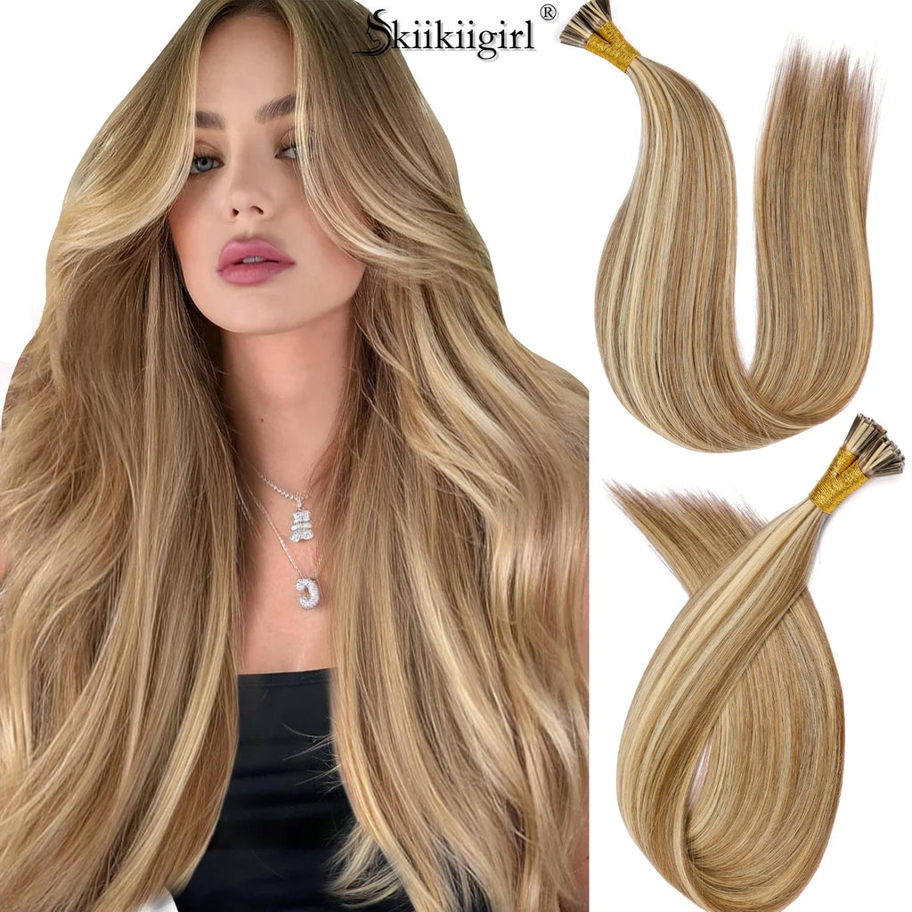 kiikiigirl #4 i tip straight human hair extensions 50pcs/pack Keratin Natural Fusion Human Hair Extension 14-22in 50g
