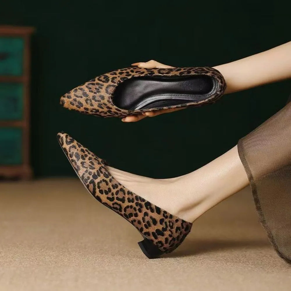 2026 New Arrival Women's Low-Heel Pumps Black Leather Formal Shoes Slip-On Commuter Comfortable Mid-Heel Pumps