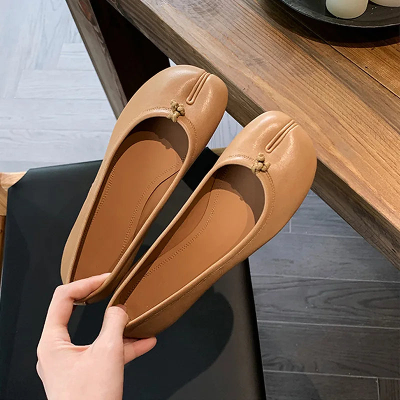Women's Vintage Split Toe Mary Jane Flats Shoes Soft Sole Leather Loafers Shoes for Women Daily Walking Shoes Sandalias De Mujer