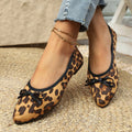 2026 Leopard Flats Women Round Toe Bowtie Work Shoes Spring Ballerines Ladies Soft Soled Loafers Roll-Up Mocasines Femme Ballets