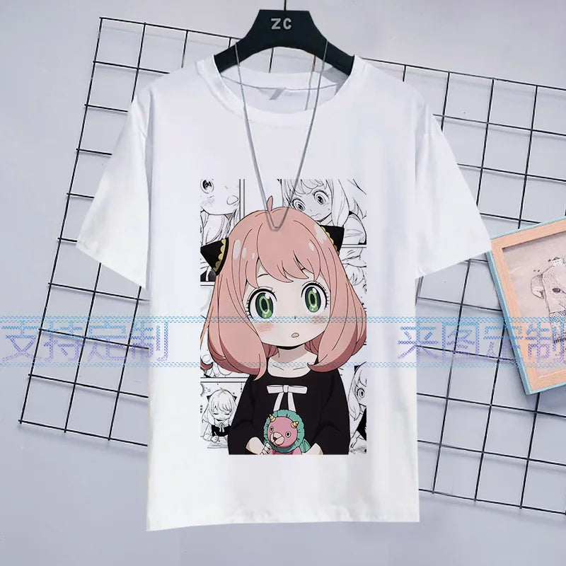 SPY×FAMILY Anime Anya Forger Peripheral Short Sleeve T-Shirt Funny Women's Men Versatile Women Clothing Christmas Gift