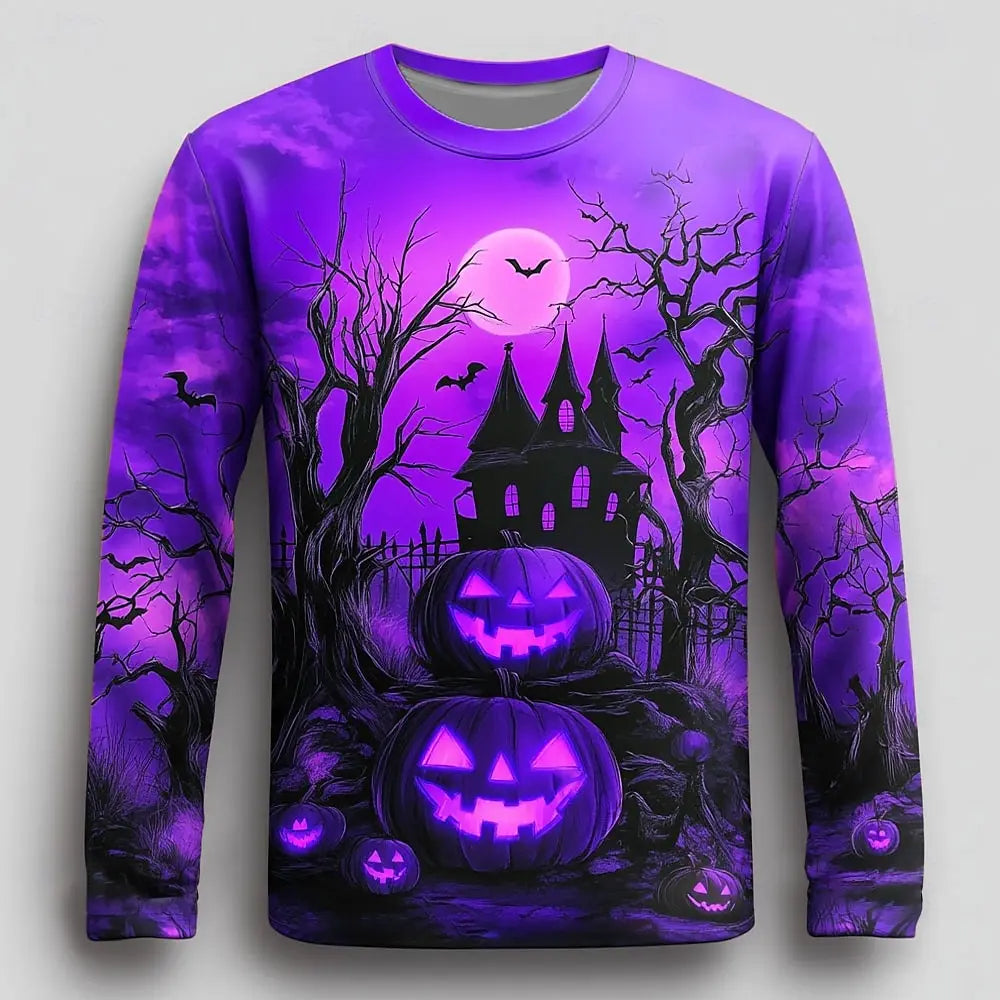 Fall Halloween Pumpkin Print Men's Long Sleeve T-shirt Hip Hop Trend y2k Clothes Casual O-neck Loose Pullover Funny Dress Up Top