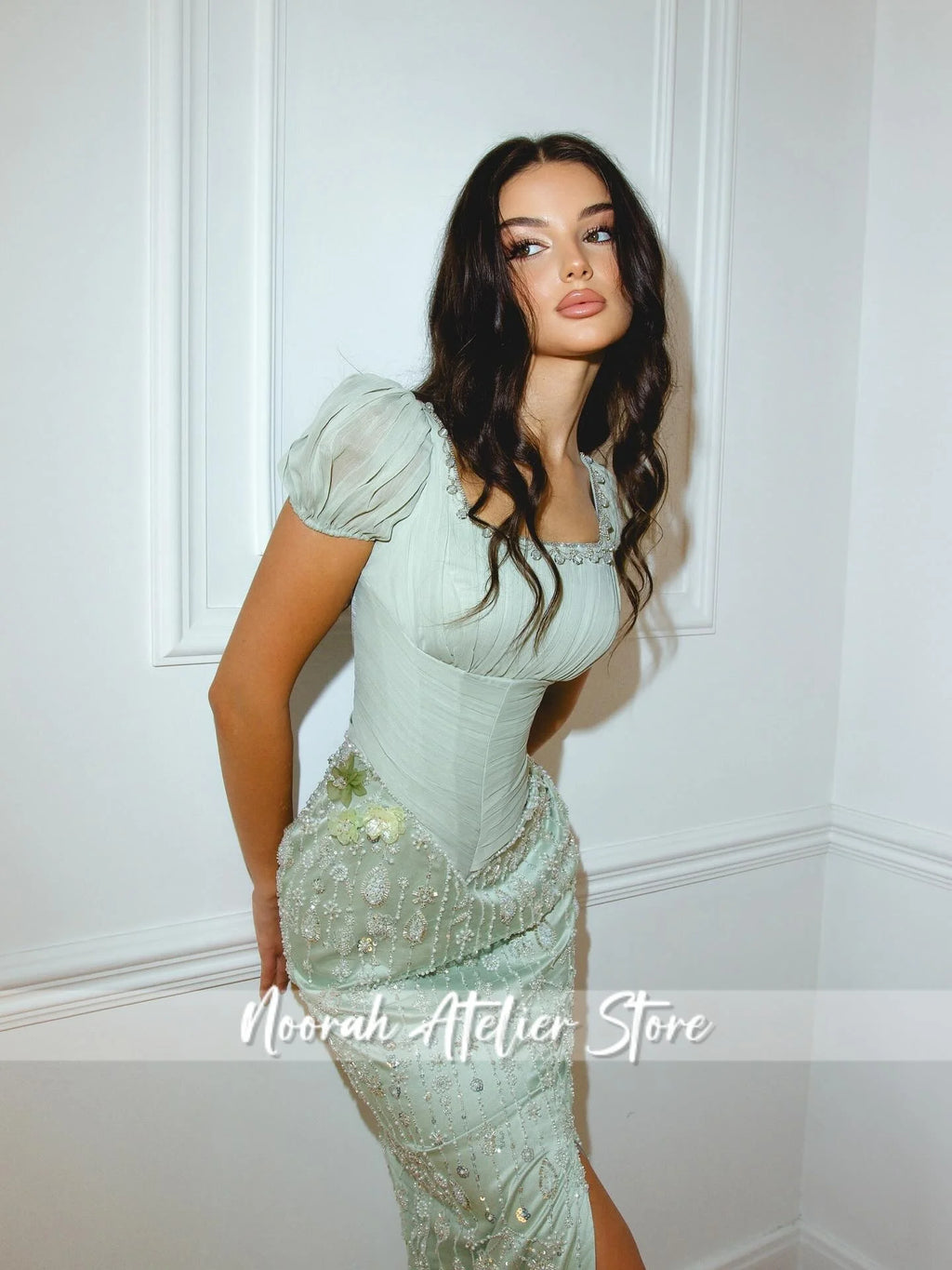 New Design Short Lactern Sleeves Elegant Evening Dress 2026 Peplum Women Luxury Dresses Birthday Gown Beaded Prom Gown Customize