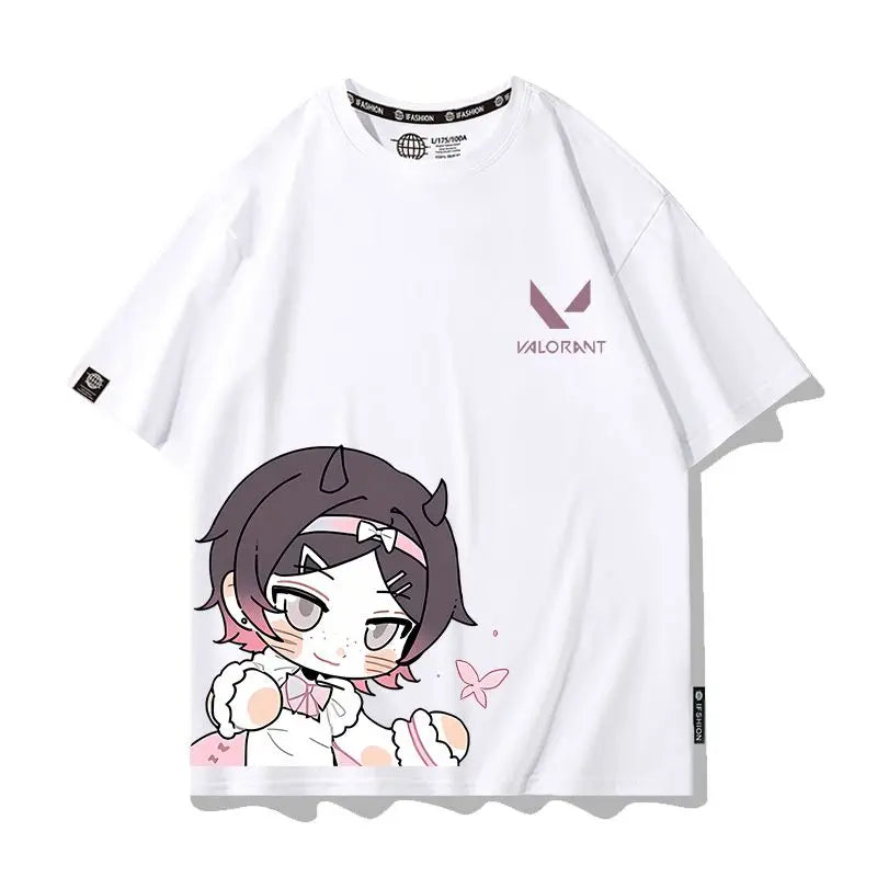 VALORANT Anime Jett Omen Clove Peripheral Short Sleeve T-Shirt Funny Women's Men Versatile Women Clothing Christmas Gift