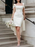 Elegant White Cold Shoulder Sheath Mini Wedding Dresses Bridal Dress Exquisite High Quality Prom Party Gown for Women Customized