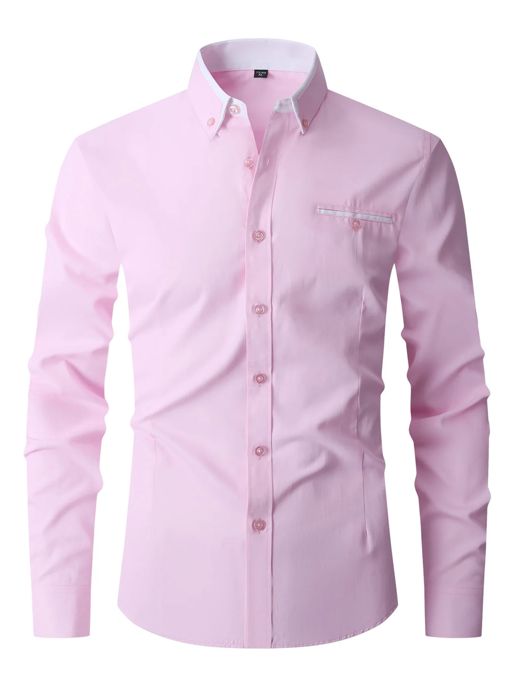 Men Formal Shirt Long Sleeve Office Solid Color Anti-Wrinkle Fashion Business Casual Social Pocket Office White Dress Shirts Man