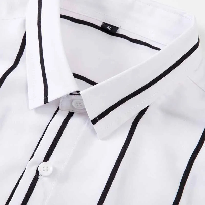 Men's Striped Dress Shirt Long Sleeve Slim Fit Formal Business Wrinkle Resistant Office Blouse Top Fashion Casual Male Clothing
