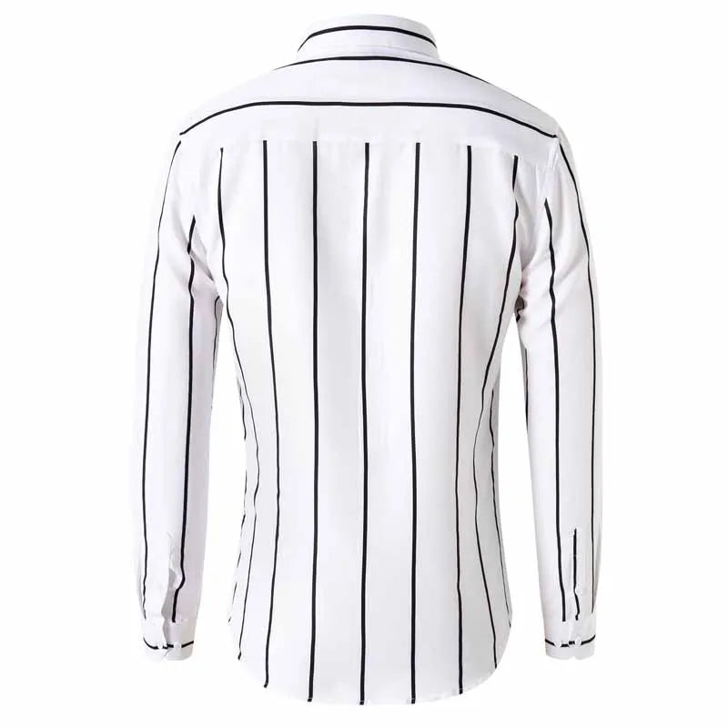 Men's Striped Dress Shirt Long Sleeve Slim Fit Formal Business Wrinkle Resistant Office Blouse Top Fashion Casual Male Clothing