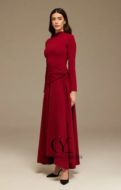 CUYUN Long Sleeves Elegant Wedding Guest Dresses Purple Crepe Draped Asymmetric Neck Maxi Dress Customized Party Gown 2026