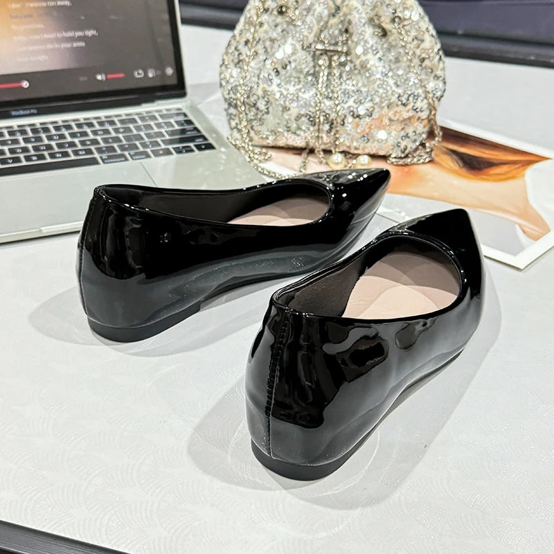 Elegant French Style Sexy Pointed Toe Flat Shoes Women's Commute Fashionable Open Toe Slip-On Shoes with 3cm Heightening Design