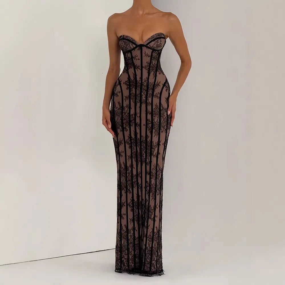 Strapless Bodycon Maxi Dress for Women 2026 Striped Backless Elegant Party Evening Gown Casual Summer Wear