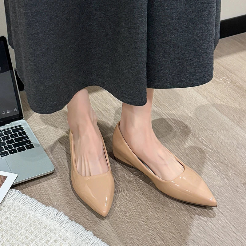 Elegant French Style Sexy Pointed Toe Flat Shoes Women's Commute Fashionable Open Toe Slip-On Shoes with 3cm Heightening Design