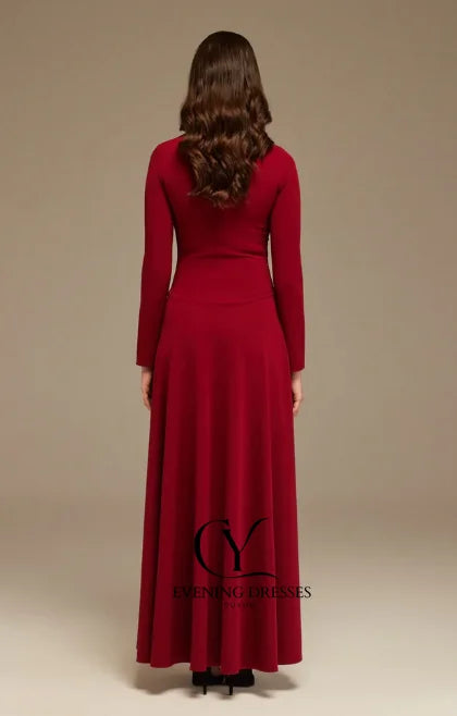 CUYUN Long Sleeves Elegant Wedding Guest Dresses Purple Crepe Draped Asymmetric Neck Maxi Dress Customized Party Gown 2026