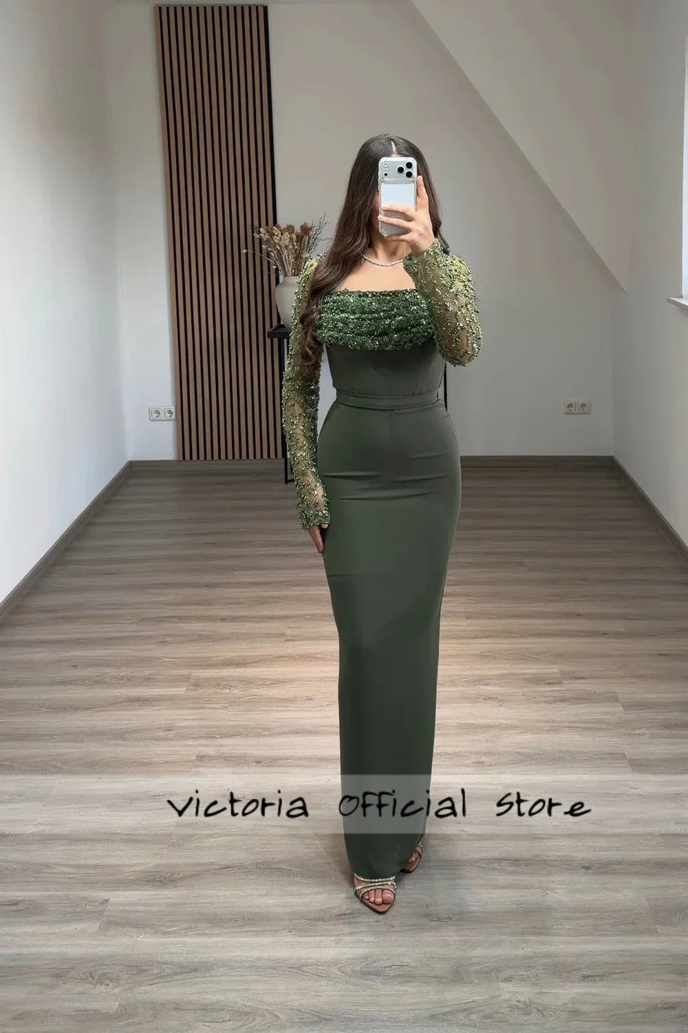 Light Green Long Sleeve Evening Dress Beaded Mermaid Sweety Dubai Elegant Party Gown Arabic Mexican Reception Dress Customized