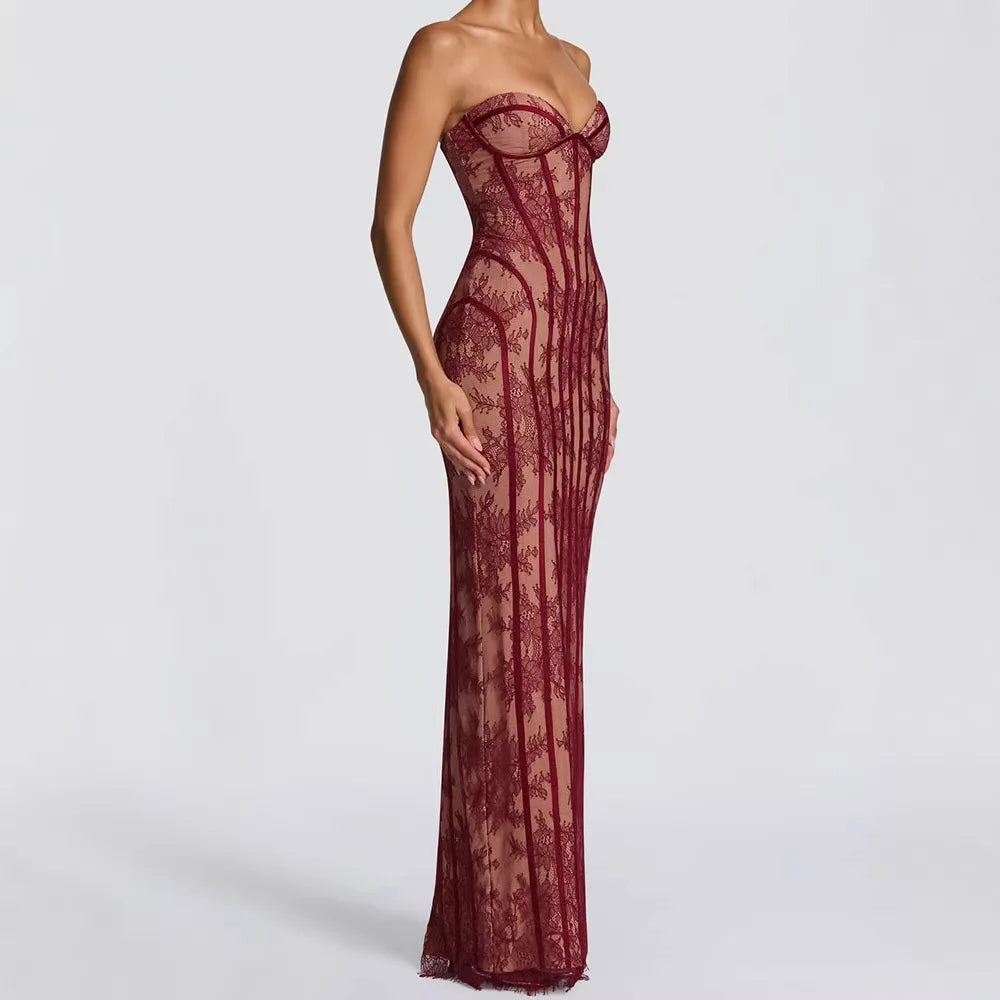 Strapless Bodycon Maxi Dress for Women 2026 Striped Backless Elegant Party Evening Gown Casual Summer Wear