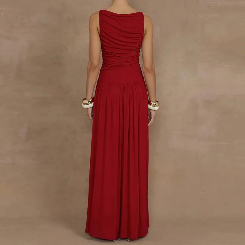 Women's Elegant Ruffled Waist Maxi Dress Boho Chic Sleeveless Long Dress for Summer Beach Holiday Vestidos De Fiesta Elegantes