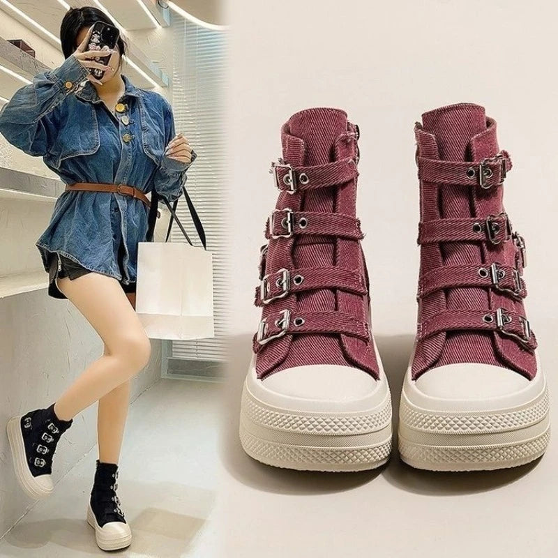 Shoes Women's Spring and Summer 2025 New Casual Versatile High-top Platform Heightened Small Board Shoes