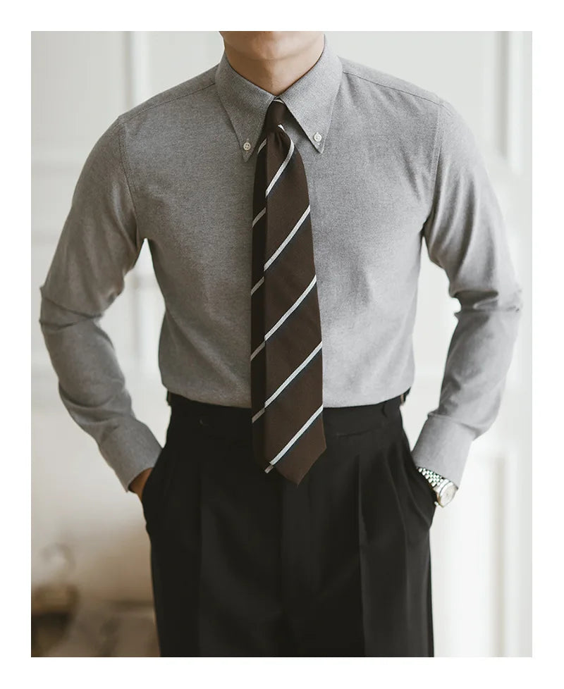 Oxford Shirt Men Long-sleeved Business Dress Large Neck Shirt