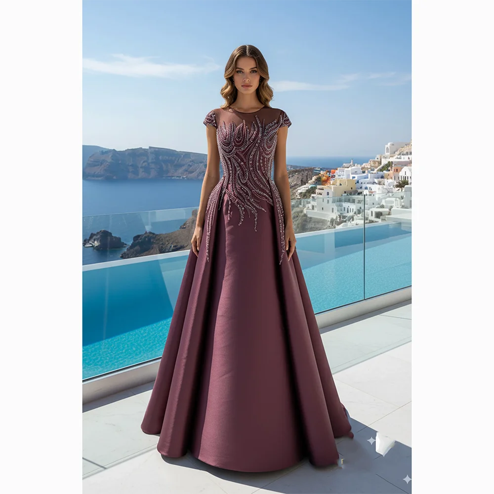 Elegant Evening Dresses Short Sleeves Bead Crystal A-line Evening Gowns Floor Length Prom Dresses Dress Customized 2026