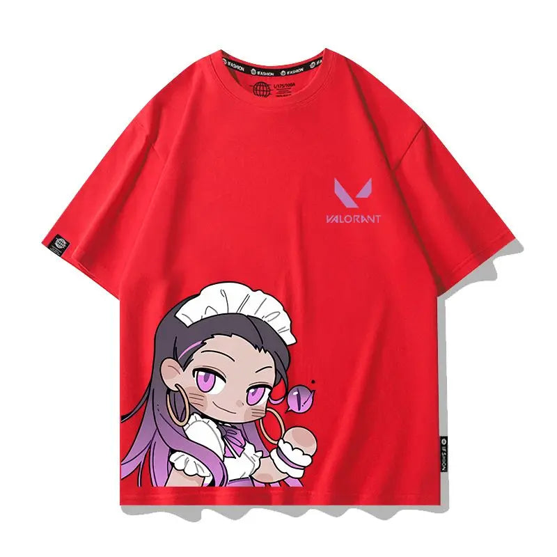VALORANT Anime Jett Omen Clove Peripheral Short Sleeve T-Shirt Funny Women's Men Versatile Women Clothing Christmas Gift