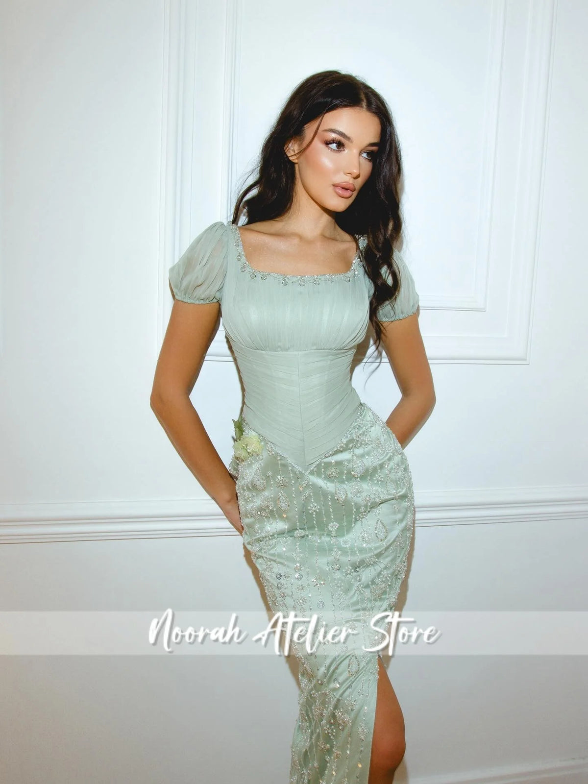 New Design Short Lactern Sleeves Elegant Evening Dress 2026 Peplum Women Luxury Dresses Birthday Gown Beaded Prom Gown Customize