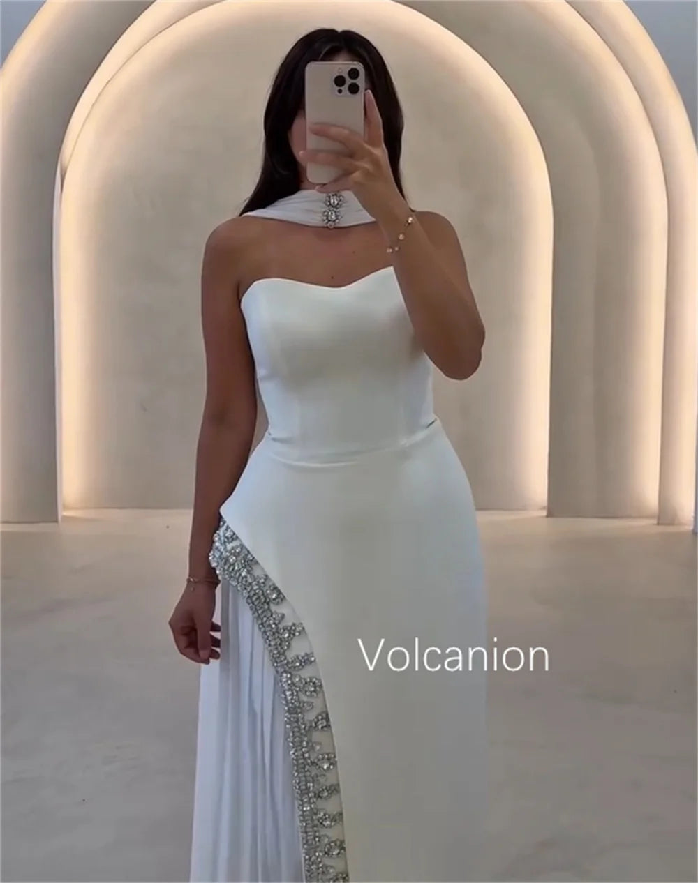 Customized Elegant Jersey Pleat Sequined A-line Strapless Long Dresses Quinceanera Bespoke Occasion Modern Style