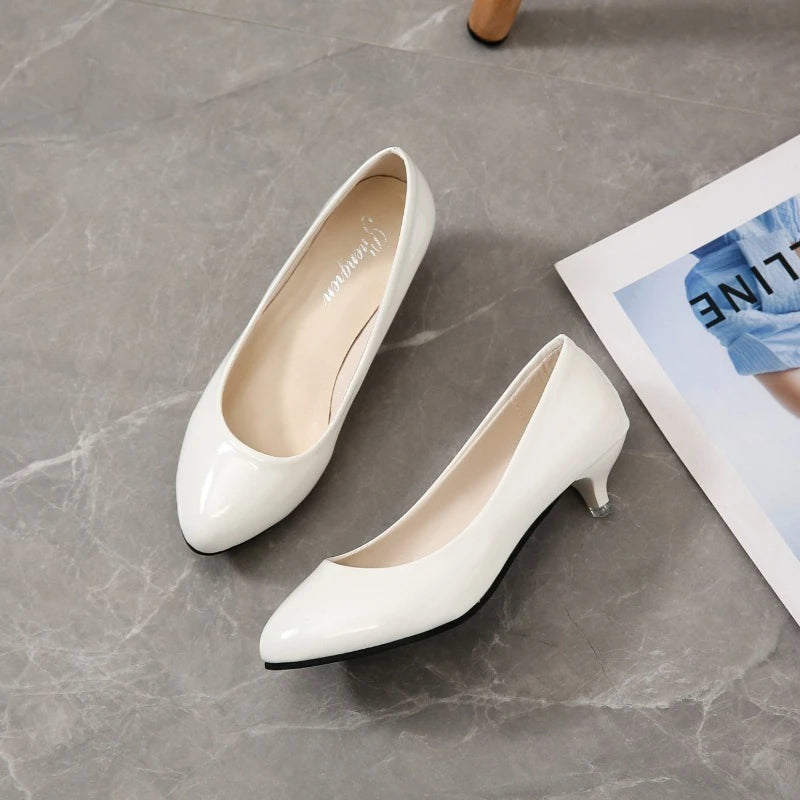 Large size 35-42 soft women's mid-heel single shoes, black professional shoes, shallow work shoes