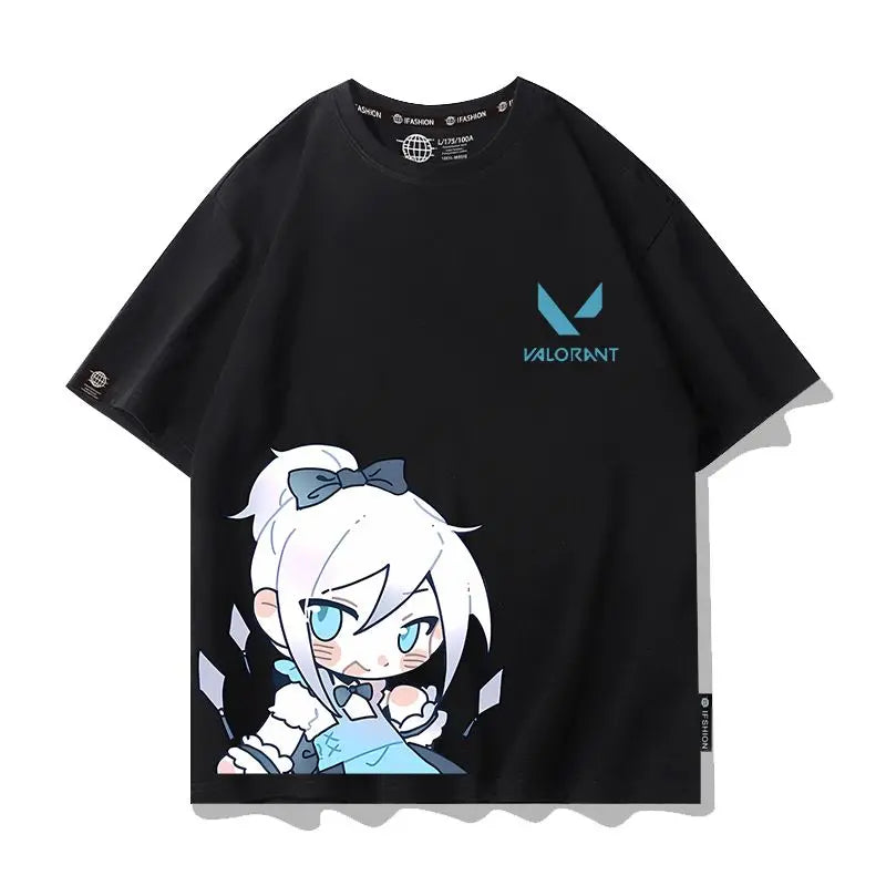 VALORANT Anime Jett Omen Clove Peripheral Short Sleeve T-Shirt Funny Women's Men Versatile Women Clothing Christmas Gift