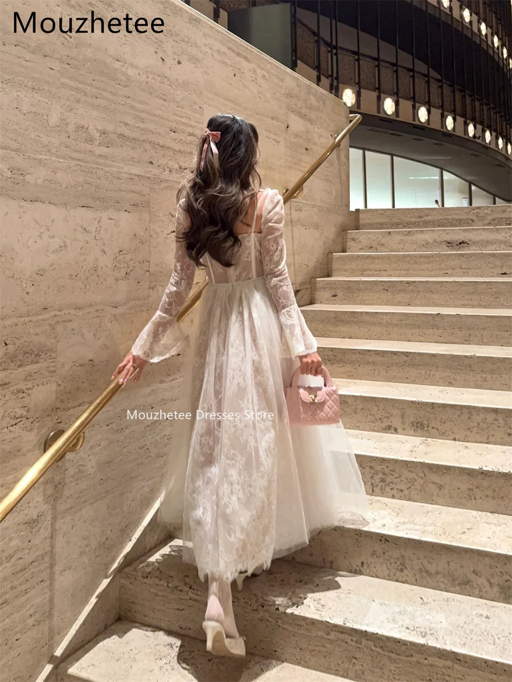 Mouzhetee A-Line Elegant Lace Tulle Wedding Dresses Long Sleeve Simple No shawl Brides Gown Custom Made 2025