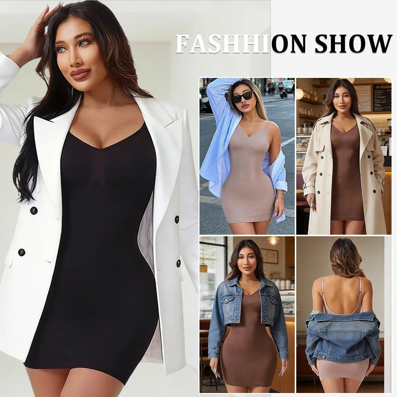 Women Shapewear V-Neck Full Slips for Under Dresses Body Shaper Tummy Control Strap Slip Elegant Slimming Cam Shaper Dress
