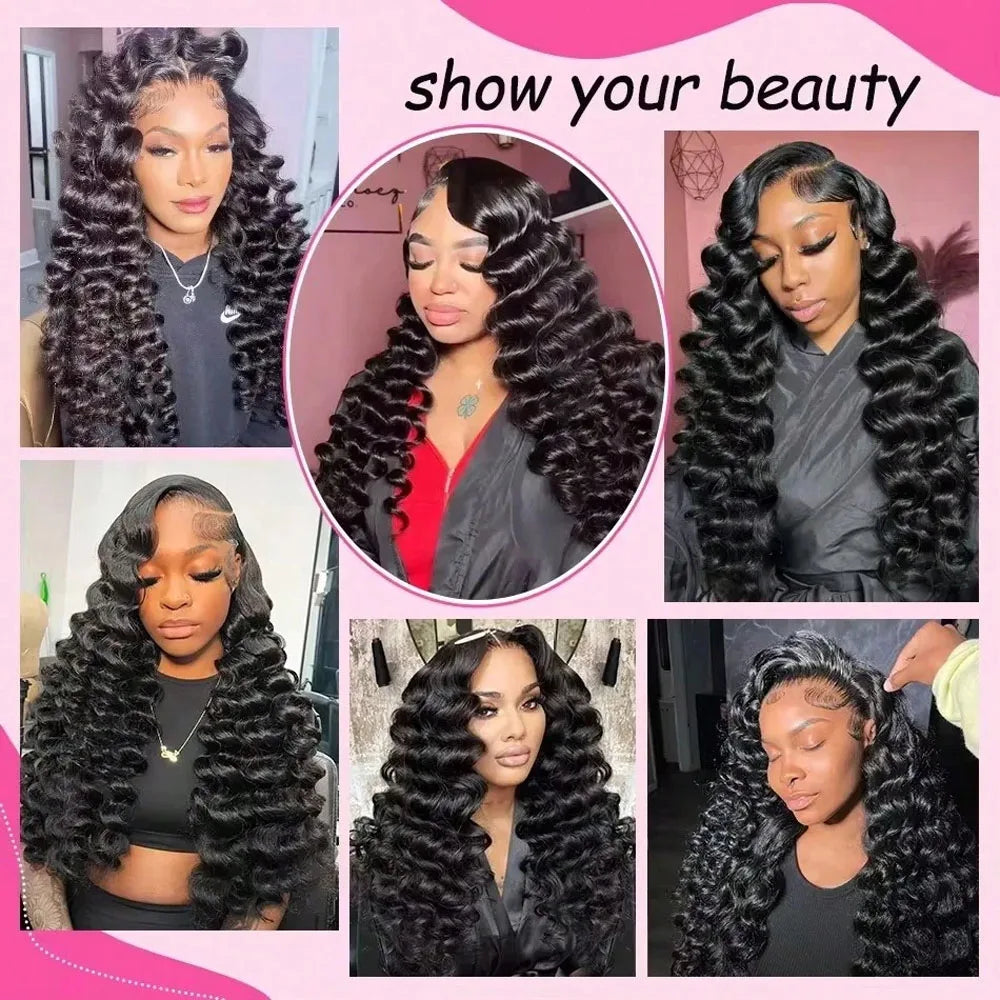 13x4 HD Loose Deep Wave Lace Front Wigs Human Hair Natural Black Pre Plucked With Baby Hair Wigs Brazilian Human Hair Bleached Knots With Baby Hair Nature Black Glueless Frontal Wigs Curly Frontal Wigs Human Hair With Baby Hair