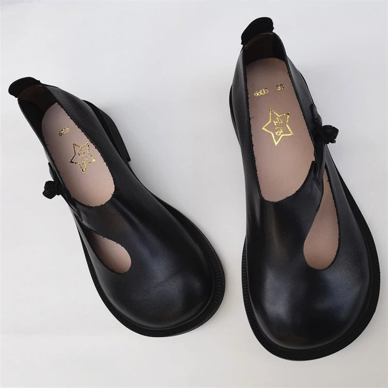 Careaymade-Genuine Leather Big Shoes Retro National Round Head Women's Shoes Original Leather Breathable Handmade Single Shoes