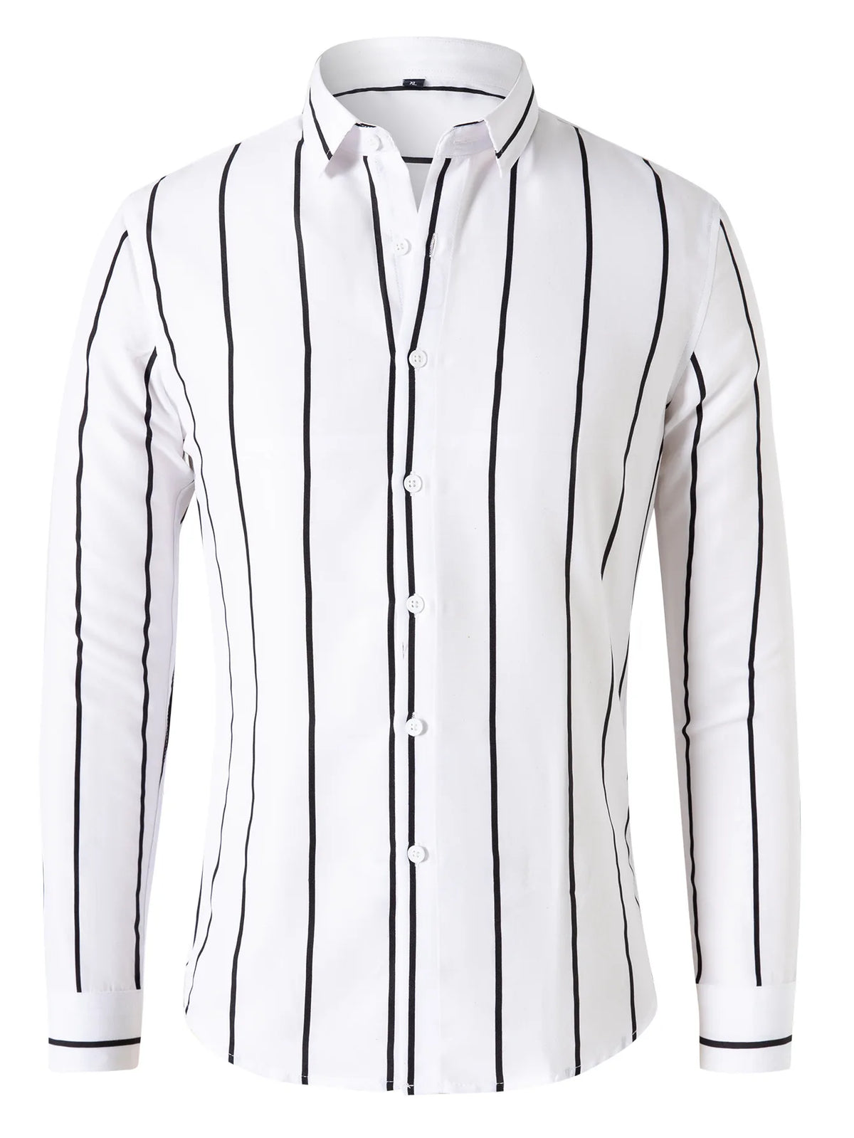 Men's Striped Dress Shirt Long Sleeve Slim Fit Formal Business Wrinkle Resistant Office Blouse Top Fashion Casual Male Clothing