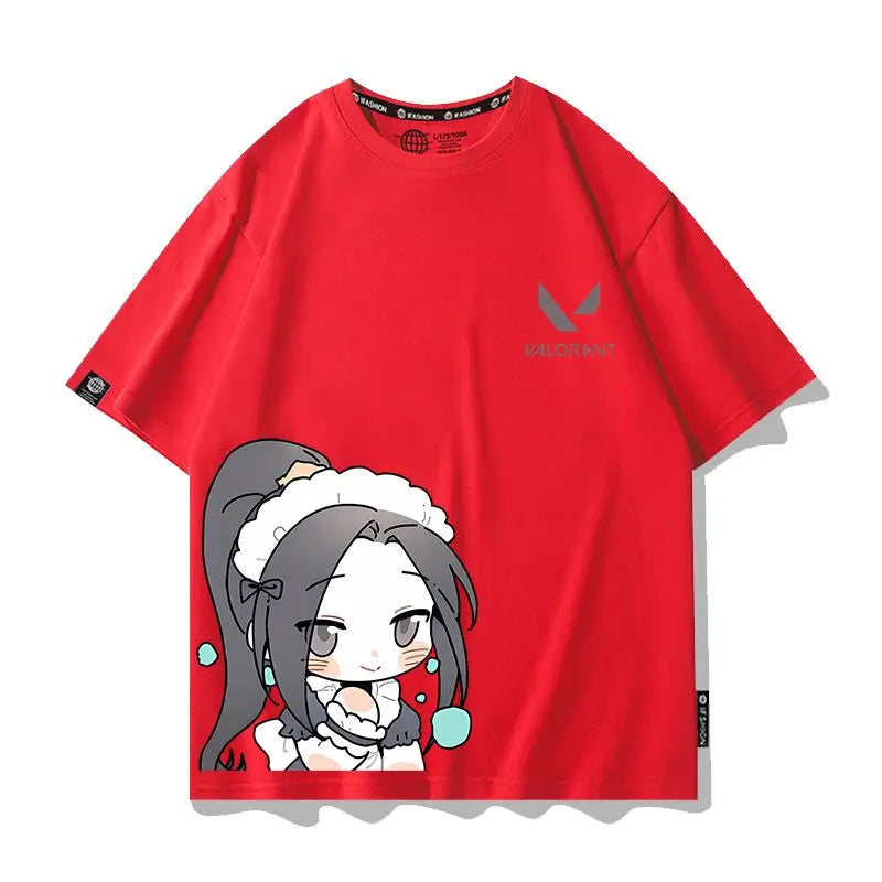 VALORANT Anime Jett Omen Clove Peripheral Short Sleeve T-Shirt Funny Women's Men Versatile Women Clothing Christmas Gift