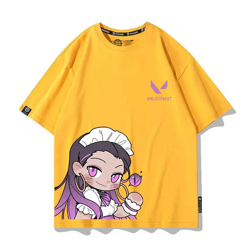 VALORANT Anime Jett Omen Clove Peripheral Short Sleeve T-Shirt Funny Women's Men Versatile Women Clothing Christmas Gift