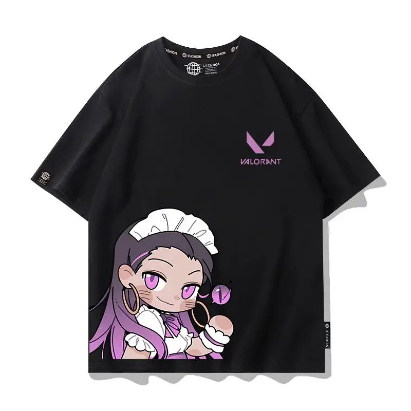 VALORANT Anime Jett Omen Clove Peripheral Short Sleeve T-Shirt Funny Women's Men Versatile Women Clothing Christmas Gift