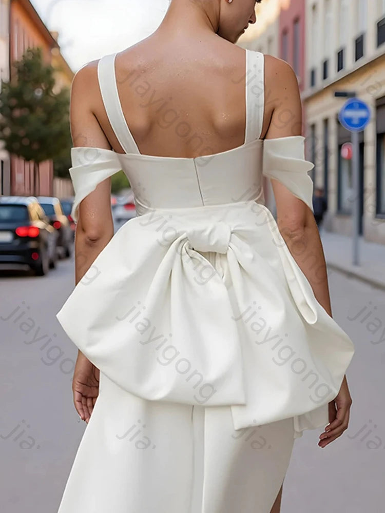 Elegant White Cold Shoulder Sheath Mini Wedding Dresses Bridal Dress Exquisite High Quality Prom Party Gown for Women Customized