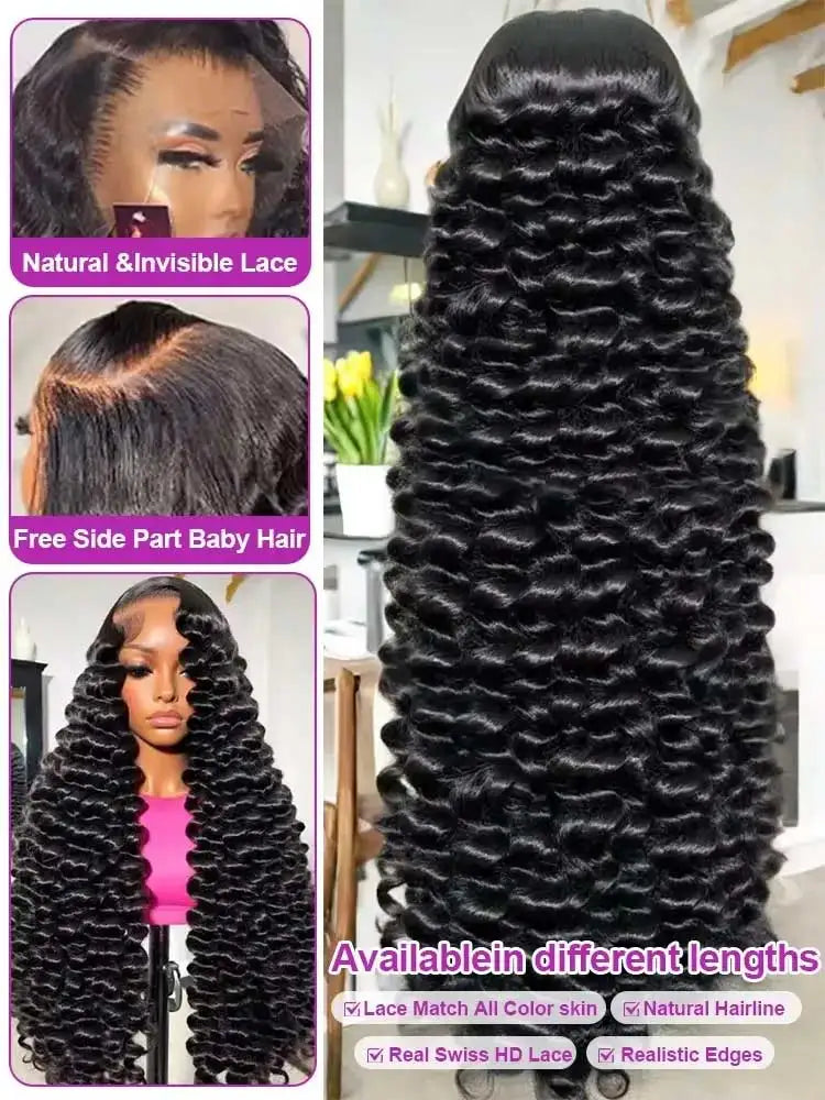 13x4 HD Loose Deep Wave Lace Front Wigs Human Hair Natural Black Pre Plucked With Baby Hair Wigs Brazilian Human Hair Bleached Knots With Baby Hair Nature Black Glueless Frontal Wigs Curly Frontal Wigs Human Hair With Baby Hair