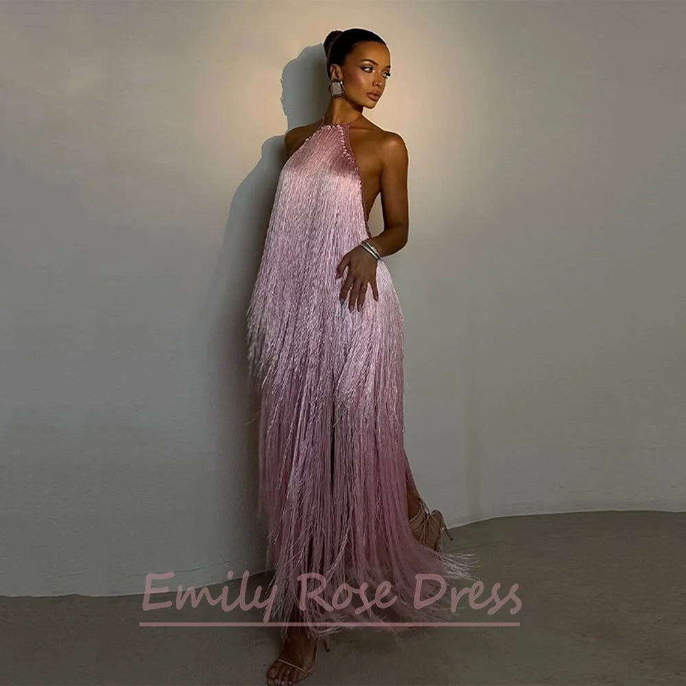 Gorgeous Temperament Sleeveless Women Party Dresses With Tassle Luxury Vintage Long Prom Gowns Vestidos De Fiesta Elegantes