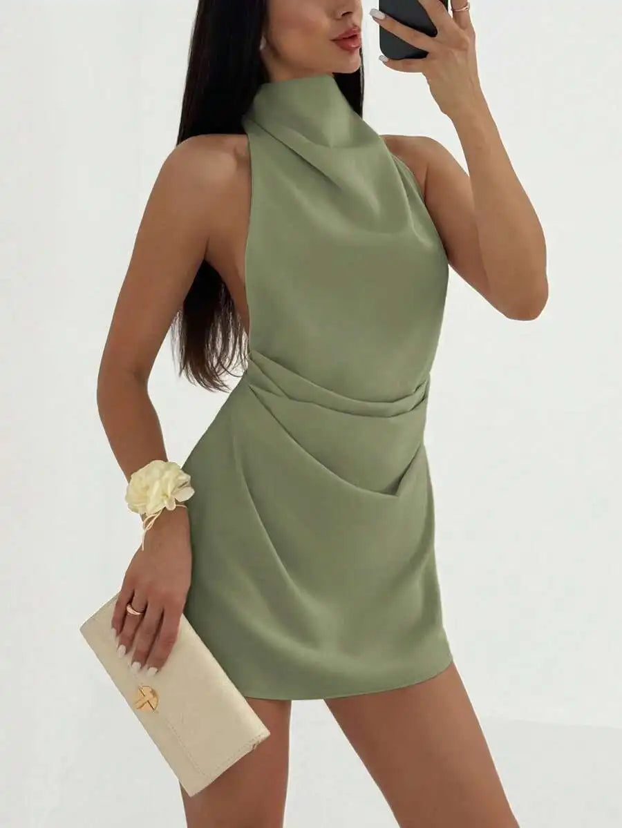 Sexy Sleeveless Dress Women Summer New Simple Party Dress High Neck Strappy Backless Short Dress Vestidos De Fiesta Elegantes