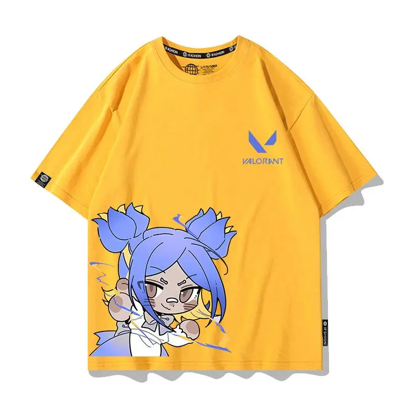 VALORANT Anime Jett Omen Clove Peripheral Short Sleeve T-Shirt Funny Women's Men Versatile Women Clothing Christmas Gift